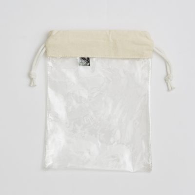 Small PVC drawstring bag with cotton fabric on top direct from manufacturer
