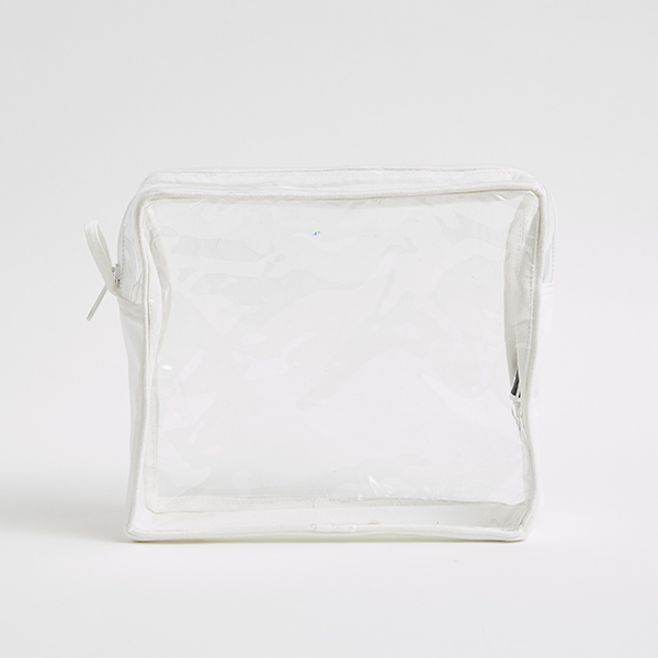 Clear and transparent PVC makeup pouch with canvas fabric - Ethical Supplier