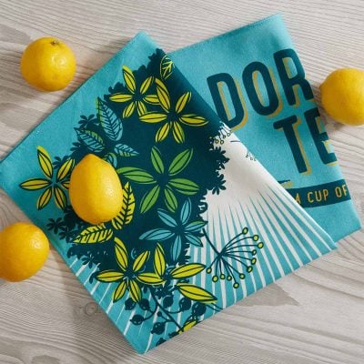 edge to edge printed large tea towel in lightweight fabric from Ethical bags Manufacturer