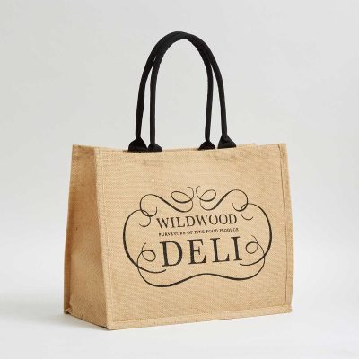 jute market shopper bag with long black canvas handle for wholesale from UK's No.1 Ethical bags manufacturer