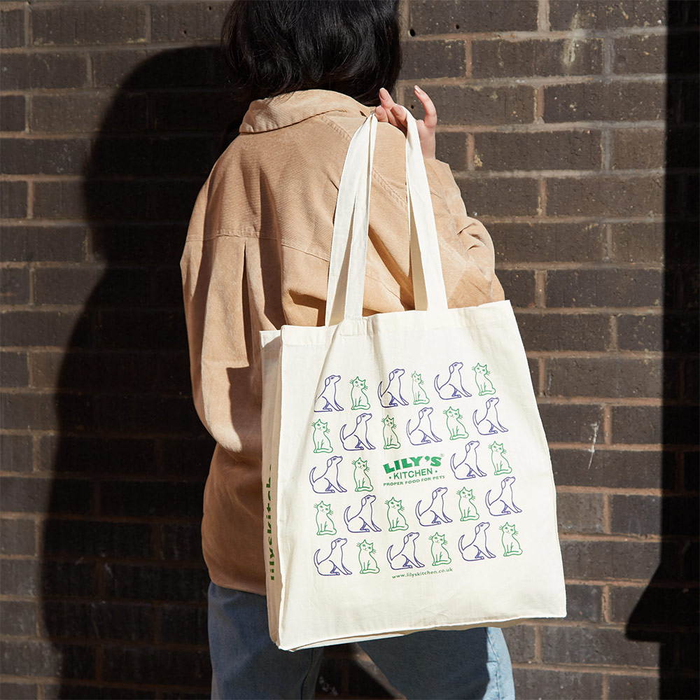Natural Cotton Tote Bag with Long Handles Personalised with Lilys kitchen logo - Direct from Manufacturer