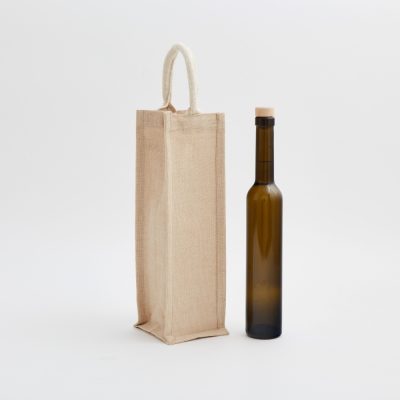 una botella bolsas de yute con logotipo para la venta al por mayor