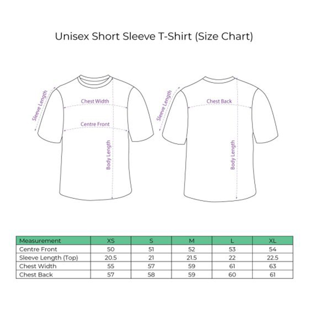 unisex short sleeve t shirt size chart