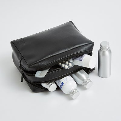 double zip vegan leather wash bag at wholesale - Direct from an Ethical supplier