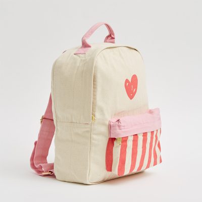 mochila infantil de lona con bolsillos exteriores delanteros