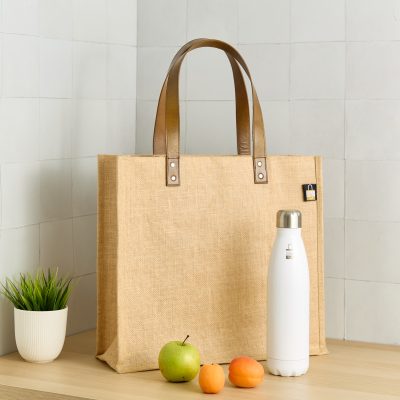 Bolsa de yute con bolsillos para botellas | 40 x 36.5 x 13 cm